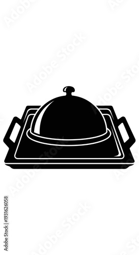 Black Serving Dish with Dome Lid Illustration.