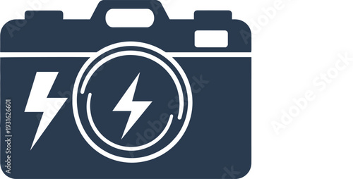 Modern camera icon with lightning bolt symbol for photography and technology