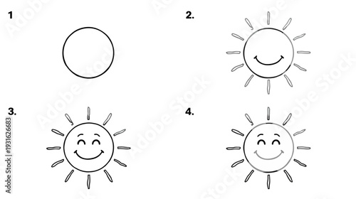 Smiling Sun Creation in Minimal Black Line Art Style