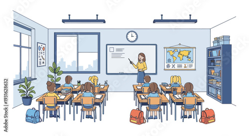 classroom with students and teacher