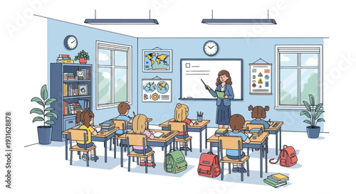 classroom with students and teacher