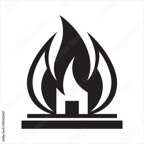 Black flame icon with white background. House Fire Flame Icon Home Insurance Concept Vector Art 
