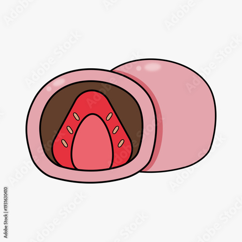 Japanese Strawberry Daifuku Mochi Vector, Traditional Wagashi Illustration for Food Design & Menus