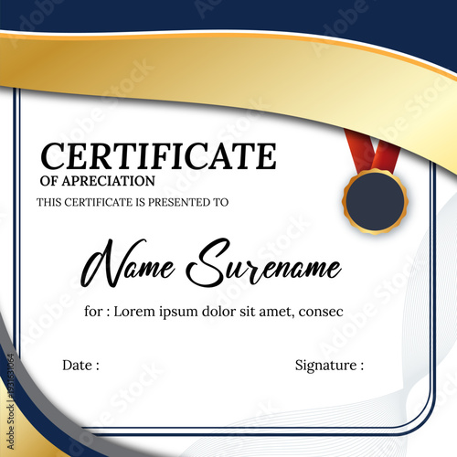 Certificate of Appreciation with Gold Ribbon and Medal square.