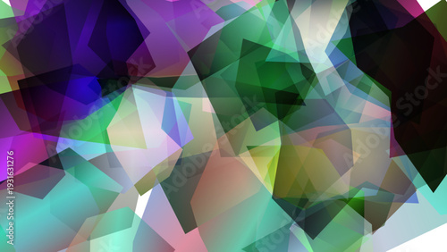 Abstract Colorful Geometric Mosaic Background with Translucent Crystalline Shapes and Vibrant Gradient Texture.
