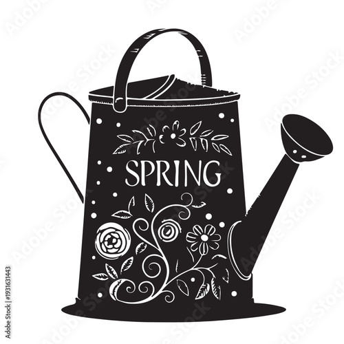 Vintage watering can pot and china teapot illustration design on white background with coffee mug and tea bag icon for gift shopping