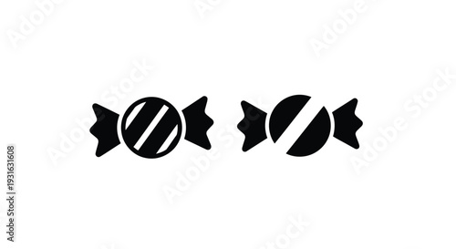 Black and white illustration of three stylized hard candies on a white background