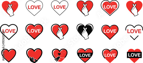 Love heart icon vector illustration, romantic gesture graphics, affection and emotion drawing collection, red black and white design art