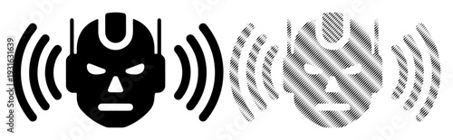 Futuristic robot face with radiating waves, symbolizing communication and AI