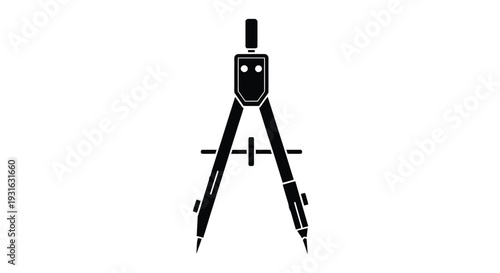 A black silhouette of a drawing compass on a white background
