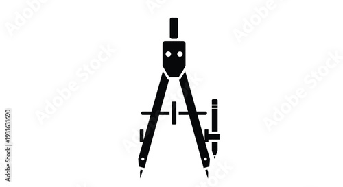 A black and white illustration of a drafting compass tool