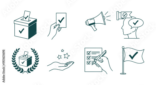 Democratic Voting Election Icons Set, Checklist Survey Success Feedback Approval Quality Vector