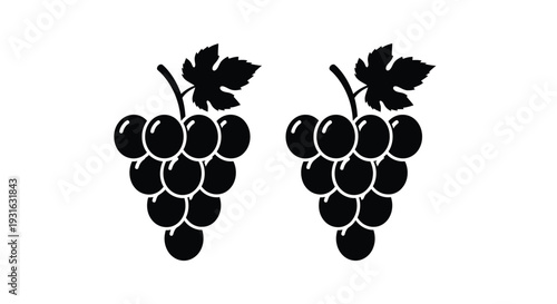Two bunches of black grapes depicted in a simple graphic style