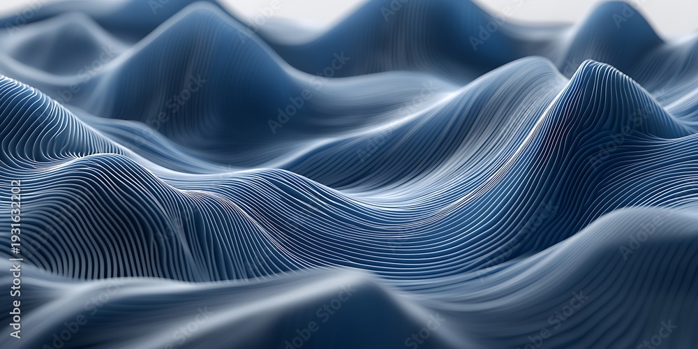 Naklejka premium Abstract Blue Fluid Waves Background Digital Mesh Texture Surface Design