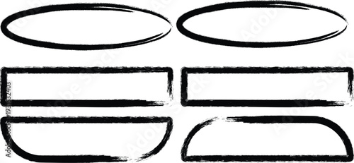 A set of six black and white shapes with various curves and lines