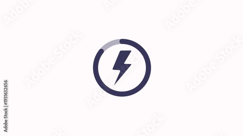 Battery charging animation with power icon isolated on a white background. Battery with lightning bolt, energy storage, electrical power, renewable energy, tech interface