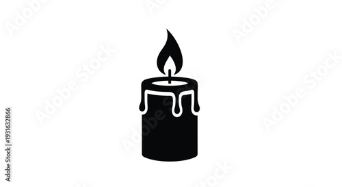 Simple black silhouette of a burning candle with a dripping wax design