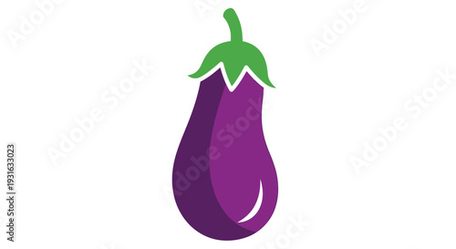 A vibrant illustration of a single purple eggplant with a green stem
