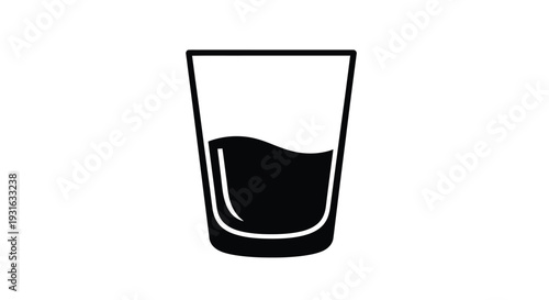 A simple black and white illustration of a glass with liquid