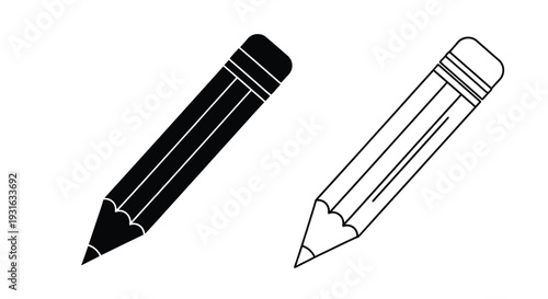 Two pencils in contrasting styles solid black and outlined white