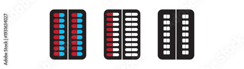 Pills Blister Pack Icon collection. Capsule Tablet Strip Healthcare Symbol. Medicine pills Strip Isolated on White background. icons for graphic design, logo, Web site, social media, UI, mobile app.