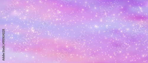 Sparkling pastel sky with clouds, stars, and magical gradient creates an enchanting unicorn fantasy backdrop with iridescent shimmer and dreamy kawaii aesthetic.