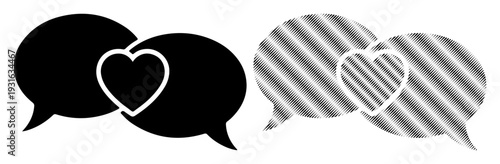 Two overlapping speech bubbles with a heart symbol, representing connection and communication.