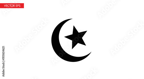 Crescent Moon and Star Icon Symbol 1.