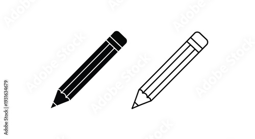 Two pencils one filled and one outlined isolated on a white background