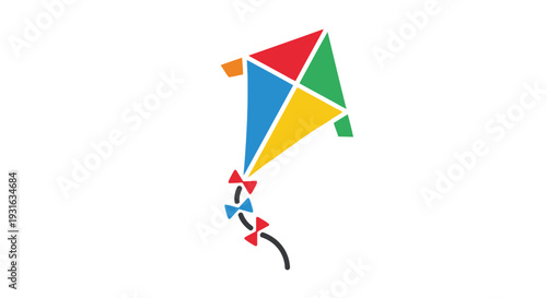 Colorful diamond kite with a flowing tail against a white background