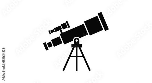 A black silhouette of a telescope on a tripod stand