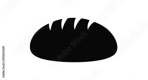 A simple black silhouette of a loaf of crusty bread