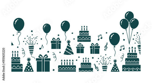 Festive Birthday Celebration Essential Elements Vector Design Happy Party Background Pattern