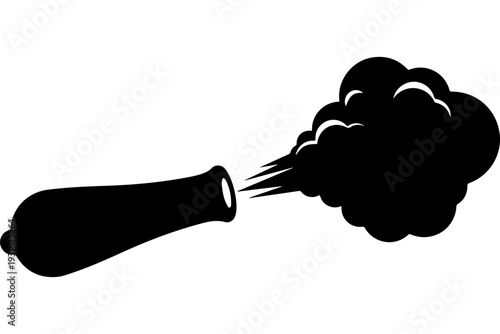 Black and White Cannon with Smoke Effect Vector Illustration