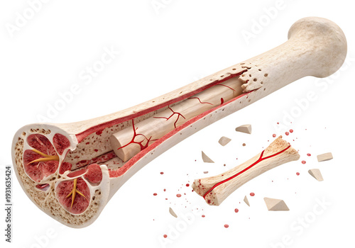 Medical realistic broken bone illustration realistic isolated on white or transparent background
