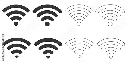 Hand-drawn cartoon and doodle set of Wi-Fi icons on a white background.