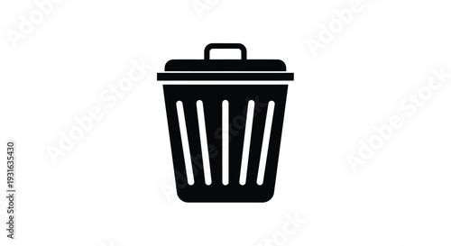Simple black silhouette of a wastebasket with a lid