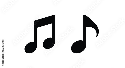 Two black musical notes displayed against a plain white background