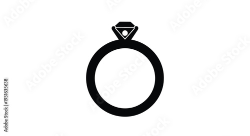 A simple black silhouette of a diamond engagement ring on a white background