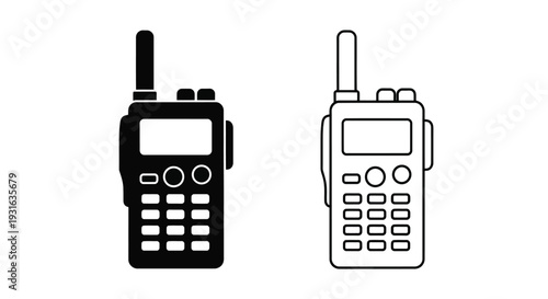 Two walkie talkie icons depicted in a simple black and white style