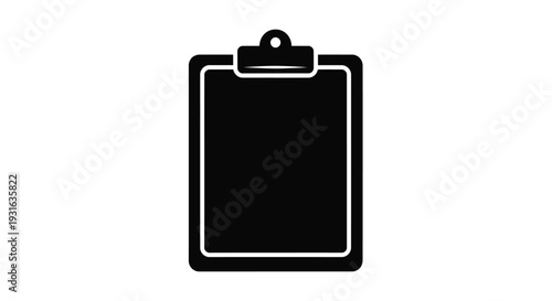 A black and white icon depicting a rectangular clipboard with a clip