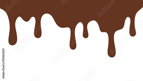 Melted chocolate or syrup drips isolated on a white background. Flowing liquid chocolate border element. A sweet brown syrup or sauce that melts and drips.