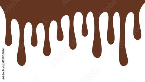 Melted chocolate or syrup drips isolated on a white background. Flowing liquid chocolate border element. A sweet brown syrup or sauce that melts and drips.