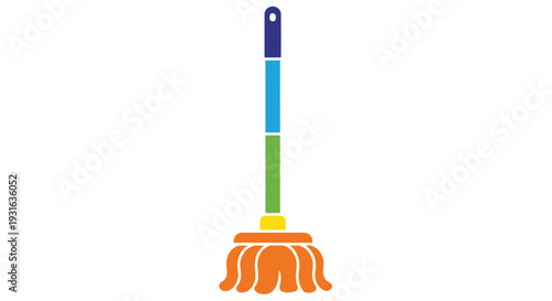A brightly colored stylized illustration of a cleaning broom