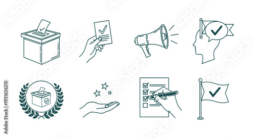 Election Voting Process Icons Set Civic Engagement Ballot Box Success Achievement Checklist Symbols