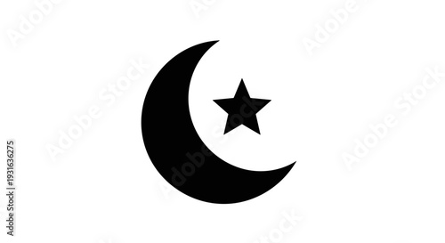 Crescent Moon and Star Symbol Icon 23.