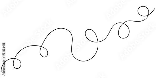 Long squiggle patterns with continuous wavy curves. Thin black threads create abstract doodle designs, flowing loops and organic tangles for modern graphics.