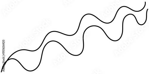 Long squiggle patterns with continuous wavy curves. Thin black threads create abstract doodle designs, flowing loops and organic tangles for modern graphics.