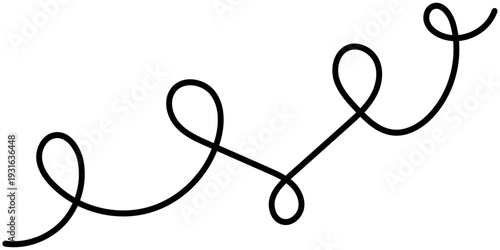 Black curvy cable design with flowing squiggle loops forming decorative abstract tangle element for creative graphic projects