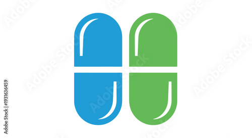 Four capsules arranged in a cross shape blue and green colors